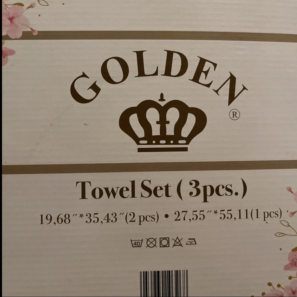 High Quality Golden 3-Pc Towel Set Embroidered Flower 🌺 W/Water Can & Butterfly